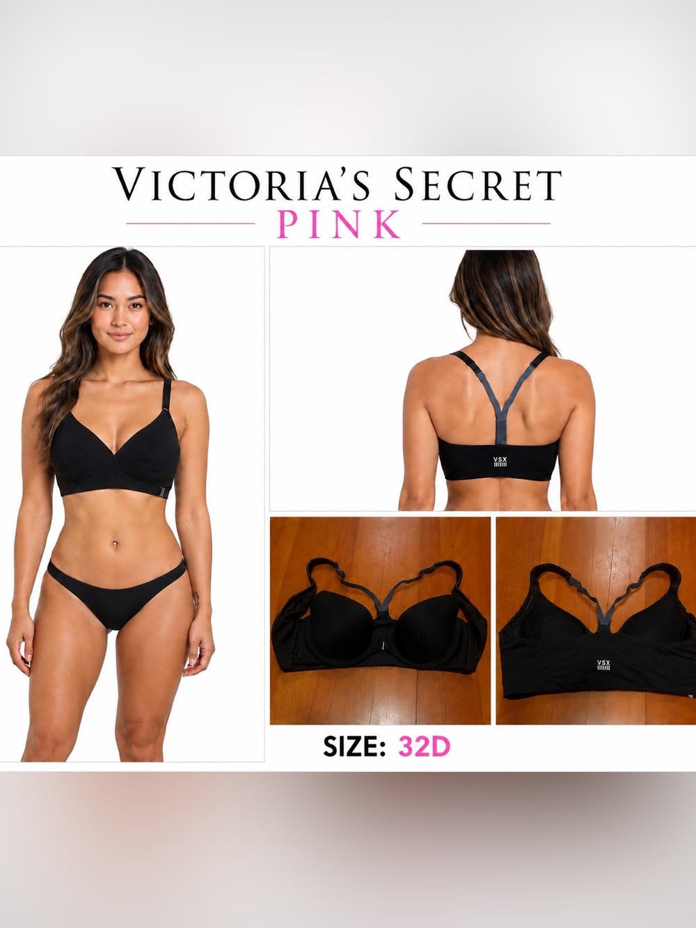 Victoria’s Secret PINK Wireless Sports Bra Black 32D